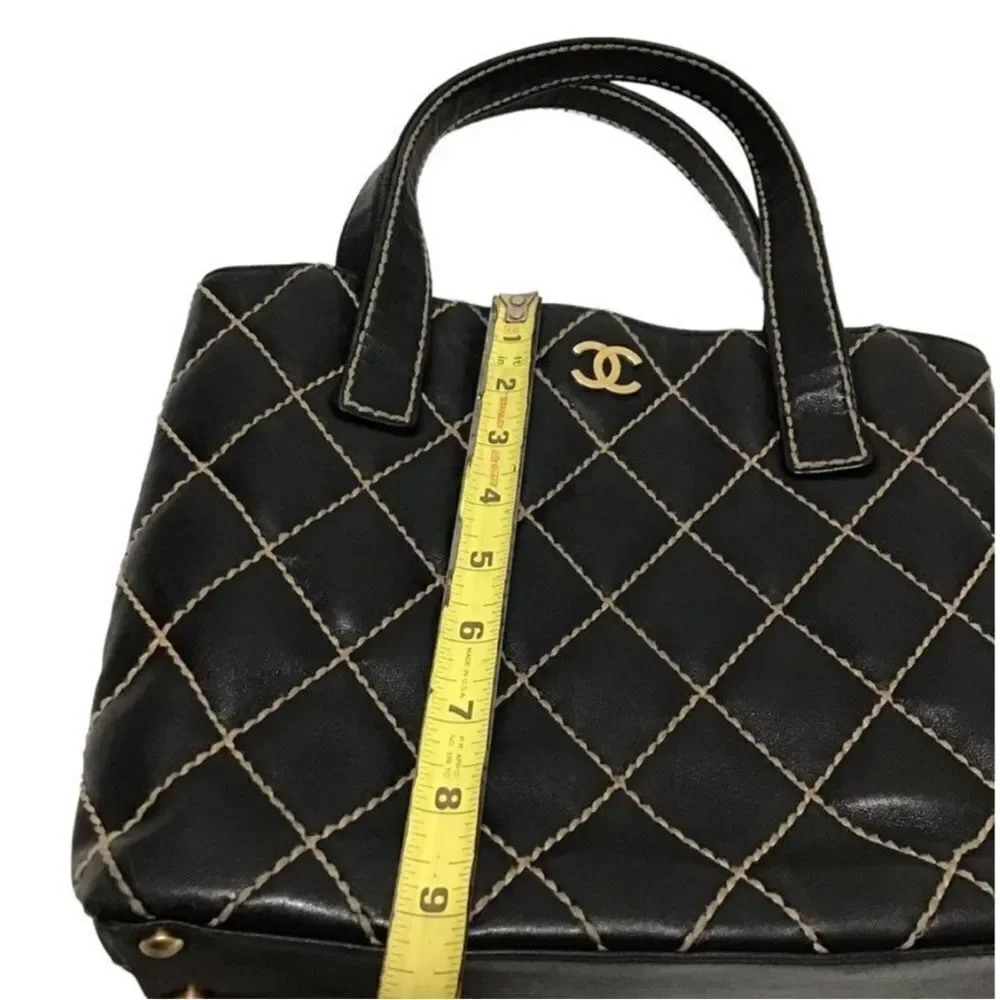 CHANEL Black Leather Quilted Wild Stitch Tote/Shoulder Bag Vintage